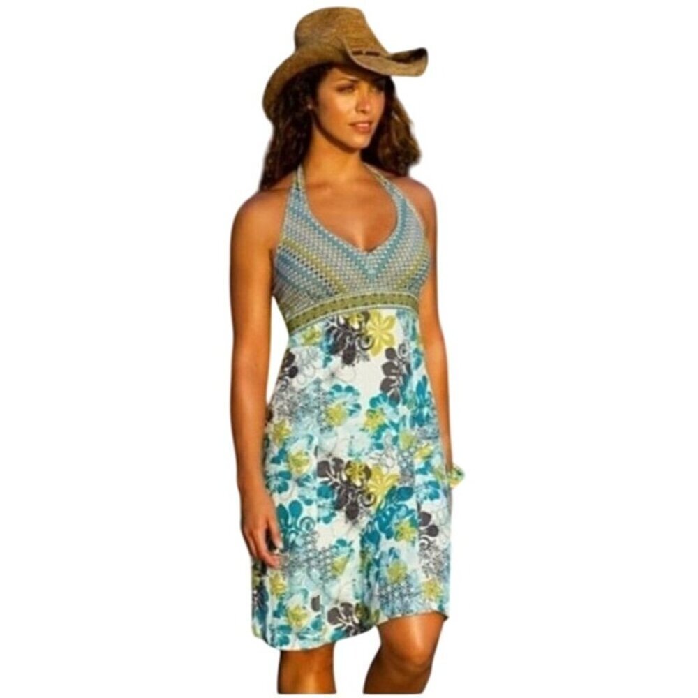 Athleta Halter Dress Womens Size 4 Floral Sundress Travel Hiking Smocking Pack - Picture 3 of 12